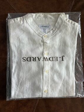 Men's White Button-Up Henley Shirt